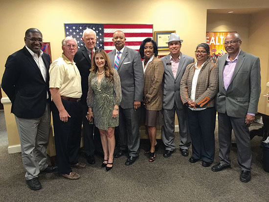 Governmental Affairs Advisory Group volunteers weigh in on the Historic Preservation Ordinance at the April 29 meeting chaired by Shad Bogany: James Brown, Ray Holtzapple, Ward Arendt, Enid Cruise-Cleland, GAAG Chair Shad Bogany, Rene Hightire, Gary Lee, Anuradha Prasad and Recy Dunn.
