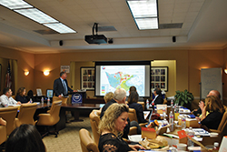 Harris County Engineer John Blount showing the 12 hour peak rainfall frequency during the April 18 flood event at the May 6 GAAG meeting