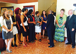 The HAR staff was out in full force to extend enthusiastic greetings to Mayor Turner upon his arrival in the HAR lobby. Pictured are: Heather Olive, Erika Edwards, Shanetta Thompson, Felicia Thompson, Nicolas Sanders, Joyce Belton, Cynthia Williams, Aracely Arrazolo, Tracey Goodeaux, Cathy Armstrong and David Mendel.