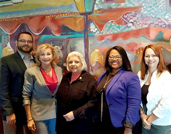 Senator Judith Zafferi of Laredo (center) met with her Houston supporters on November 30 at La Griglia. She is flanked by TREPAC Trustee Ray Wade, and members of the HAR Governmental Affairs staff Dana Kervin, Amber Burton and Lisa Hunter.
