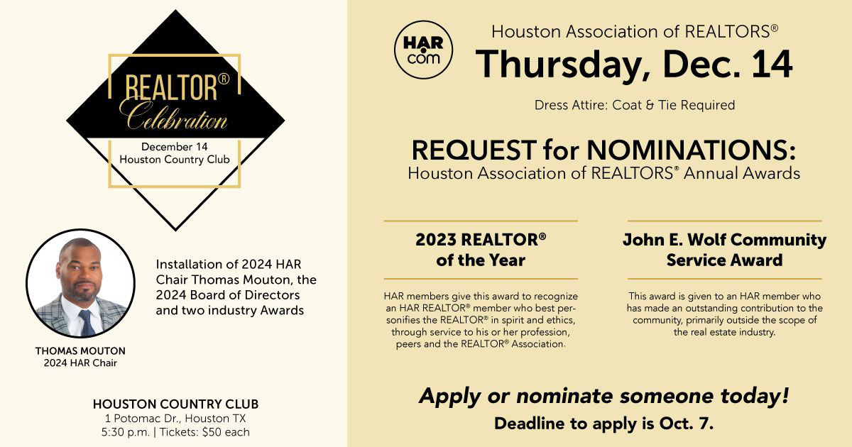 Request for Nominations: Houston Association of REALTORS® Annual Awards